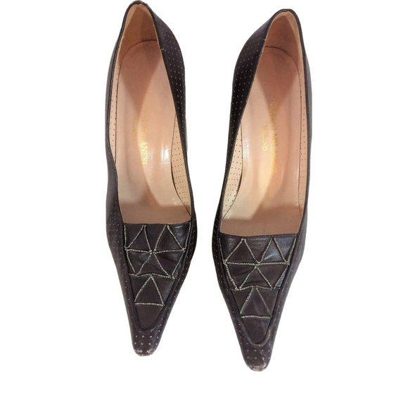 Gianni Milanesi Heels Women EU 39 US 8.5 Brown Pointed Slip On Leather Pumps - Picture 2 of 8